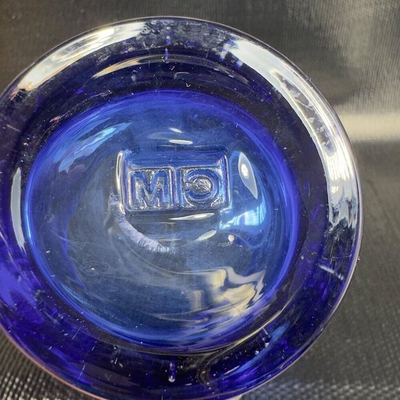 Hudson Grace Henri Tumbler Glasses Controlled Bubbles Pinched Dark Blue Set Of 2 - Picture 4 of 14